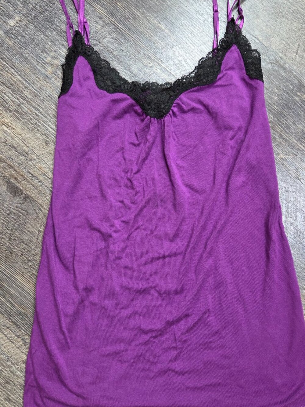 Purple Cami/Tank Top w/Black Lace Trim Size Med Express